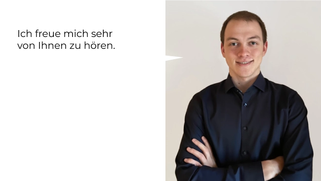 Bild von Christian Funk und kleinem Text: Ich freue mich sehr von Ihnen zu hören.