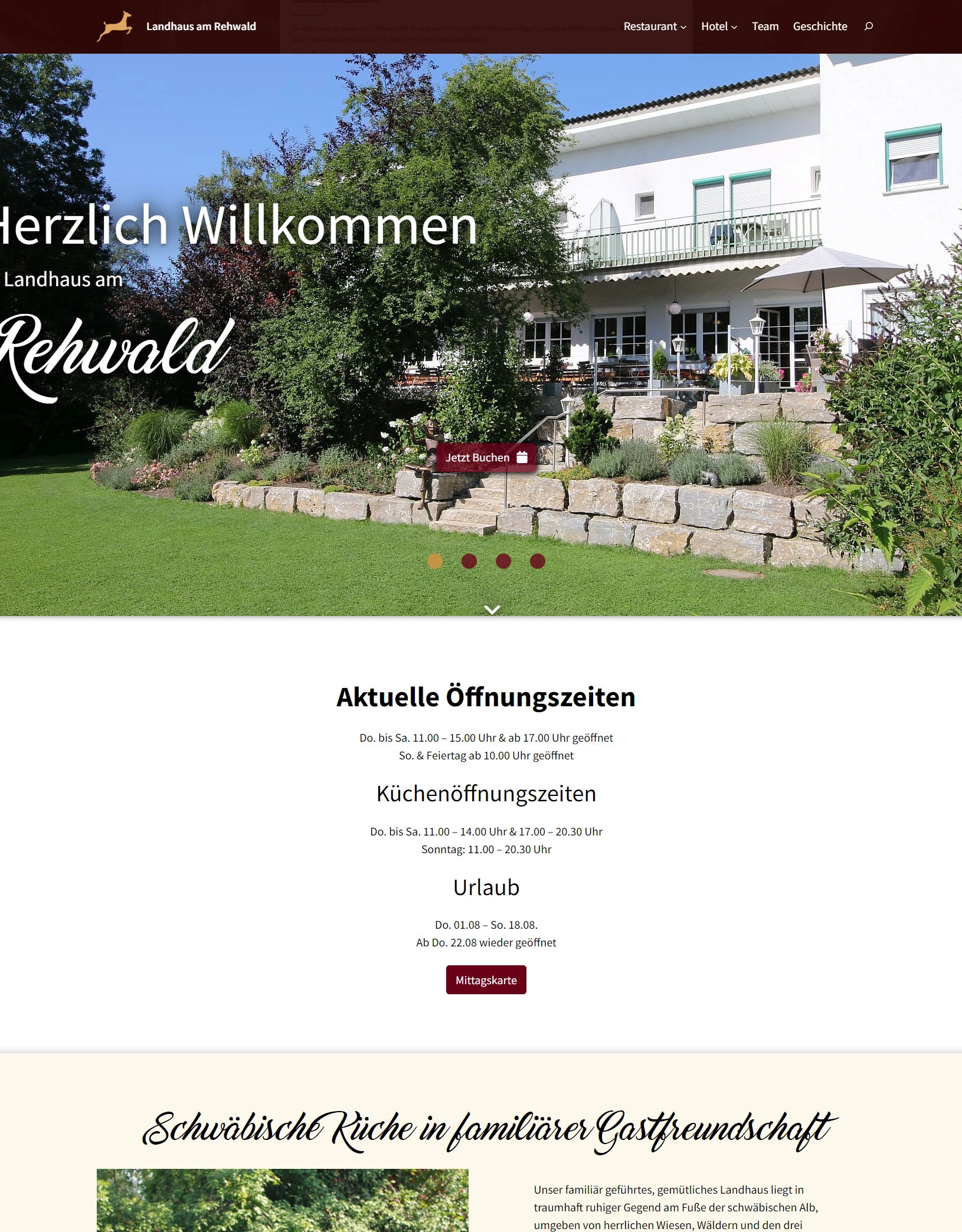 Website vom Landhaus am Rehwald